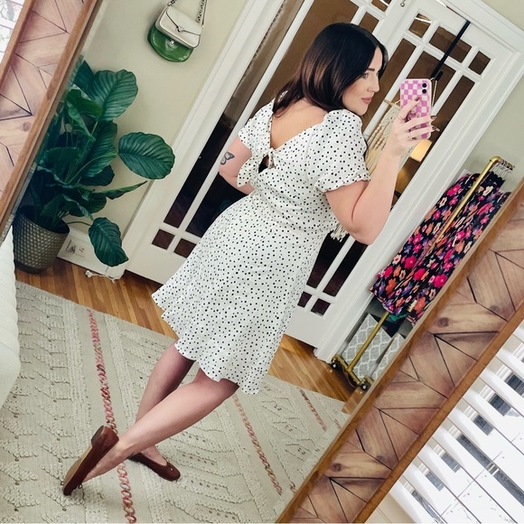 NEW Loft Linen Polka Dot Tie Back Mini Dress - Picture 3 of 9